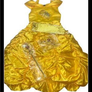 Belle princess Costume YELLOW DRESS BEAUTY and The BEAST crown Jewel Gloves 5/6